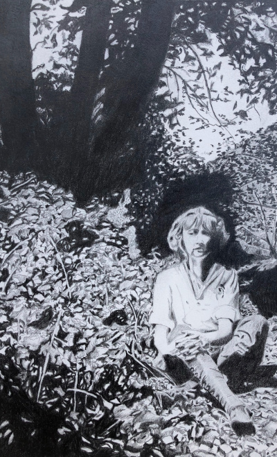 Angela Walsh Noble. Me Sitting on Nettles. Graphite on paper, 2019