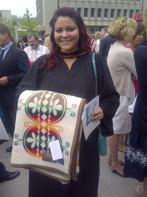 Student with the Creation Turtle blanket