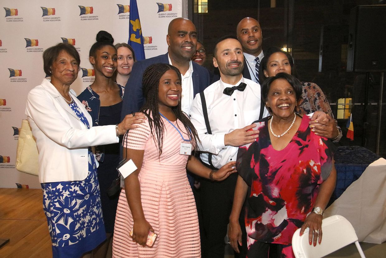 Alumna Judith Brown celebrates receiving the Jim Bennett Award with friends and family