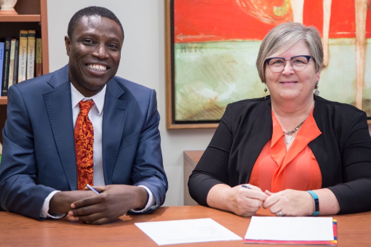 Dean Rebecca Luce-Kapler with Hakeem Subair