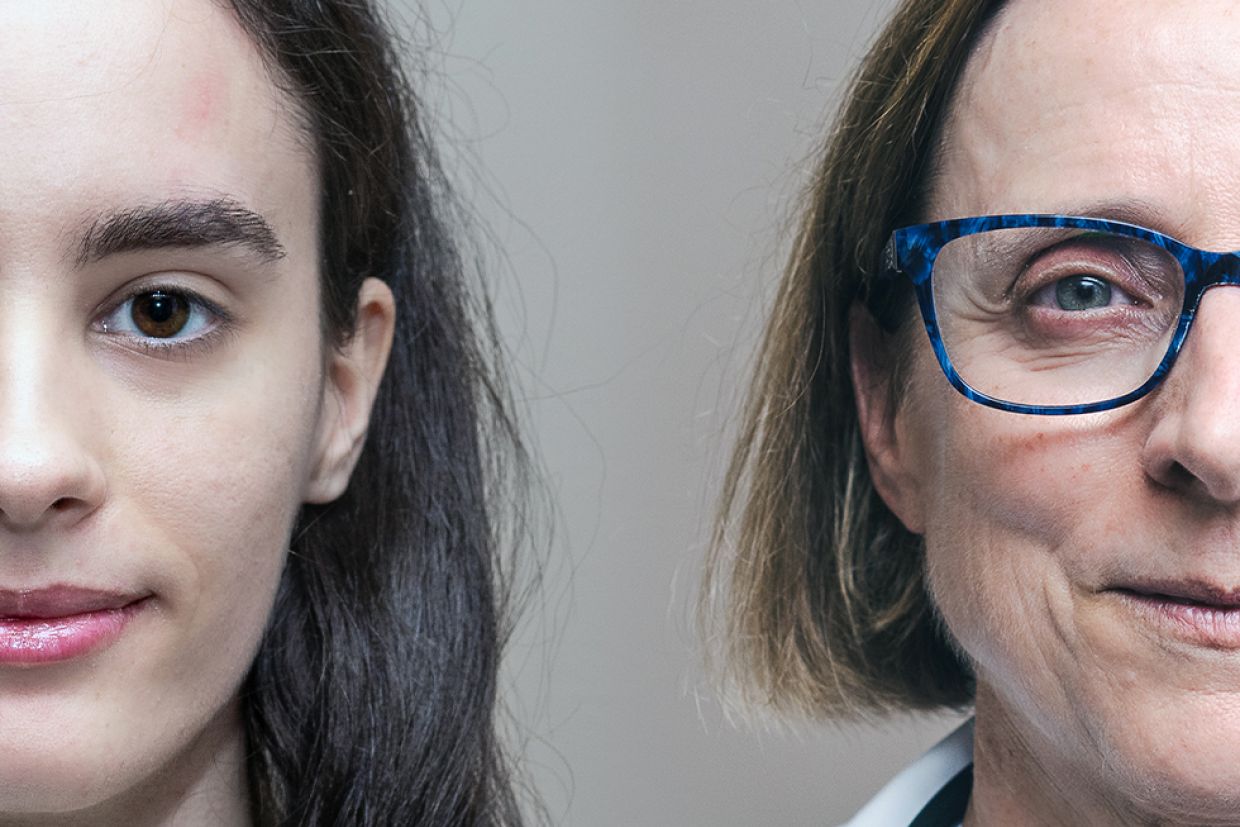 Side-by-side photo of half of the faces of Dr. Anne Sorensen and Mina Jordanides