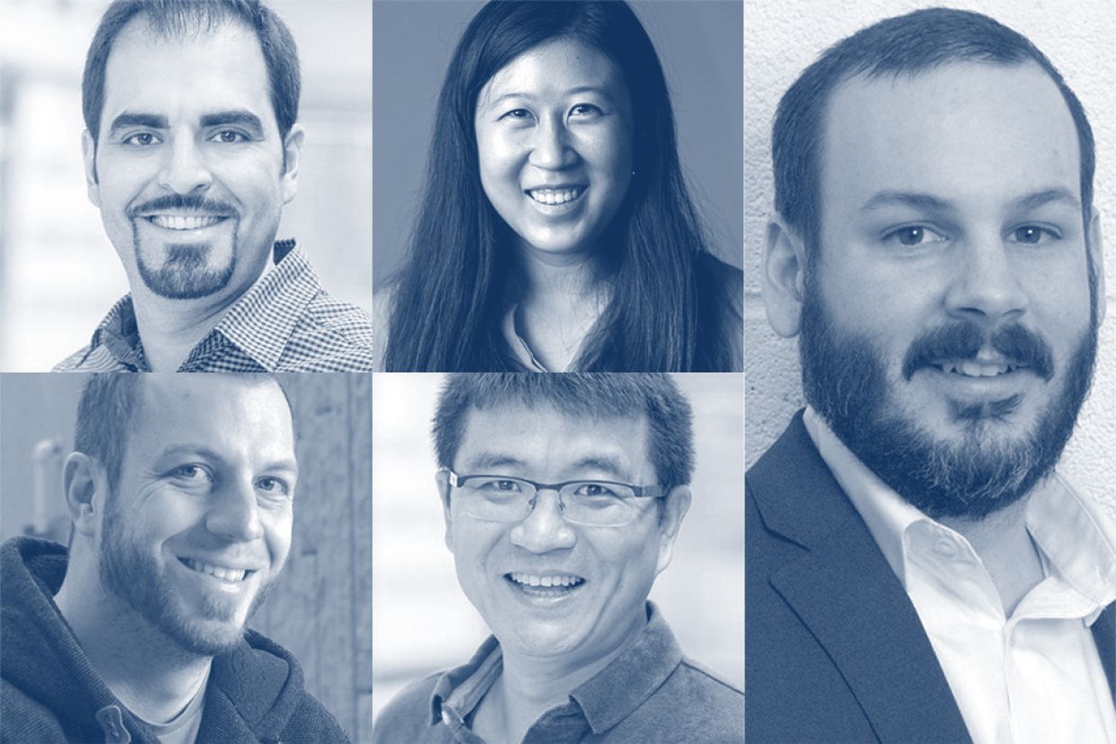 Clockwise from top left: Ali Etemad, Amy Wu, Joshua Woods, Xiaodan Zhu, and Matthew Robertson.