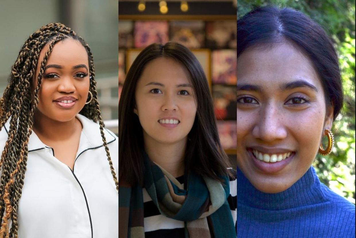 Collage of headshots of Tka Pinnock, Basmah Rahman, and Clarissa de Leon. 