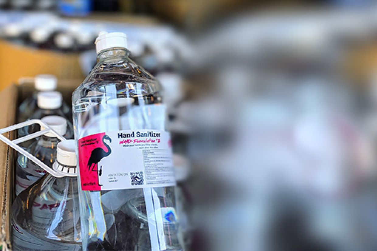 Photo of the hand sanitizer made by Daft Brewing 