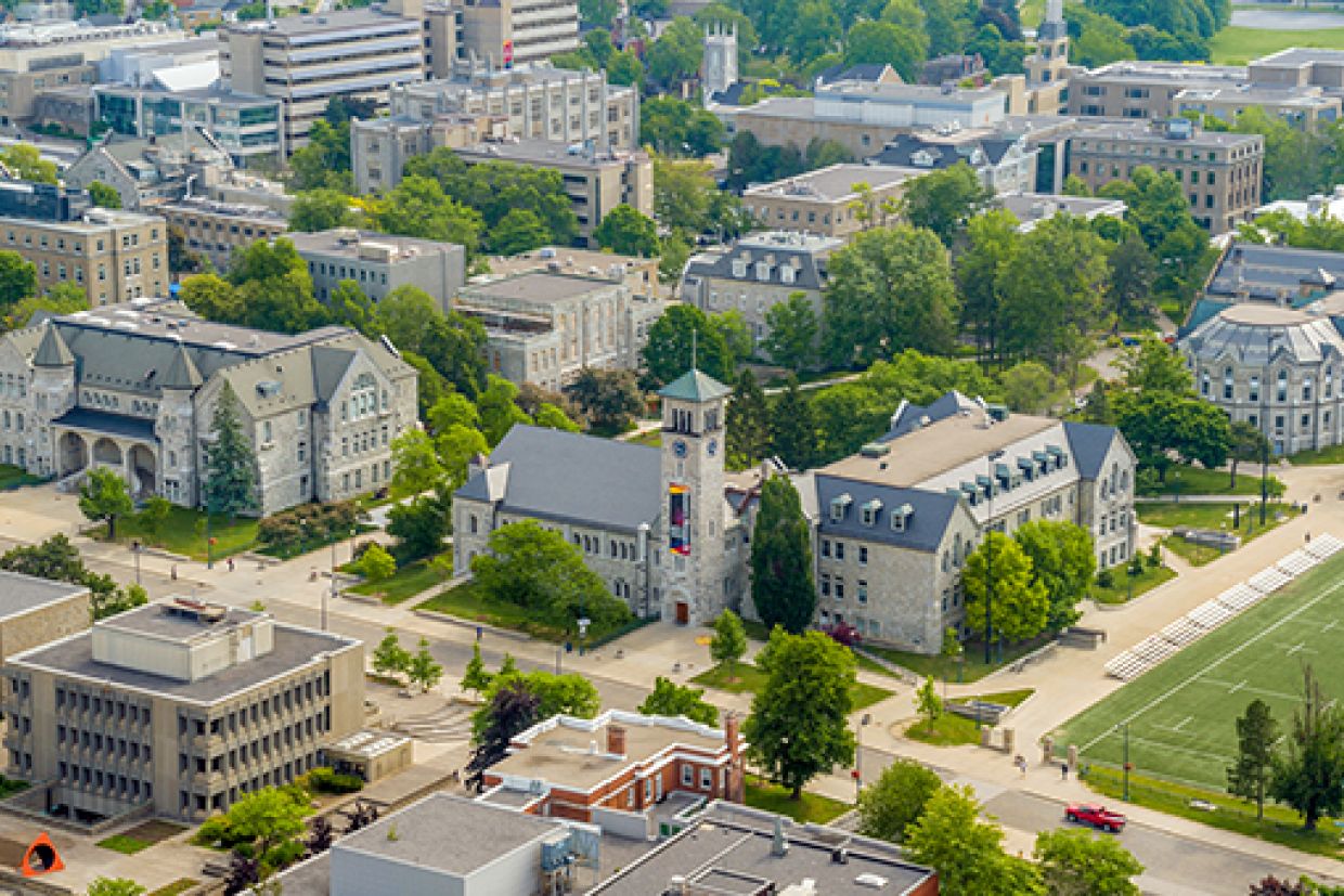 Drone shot of Queen's campus