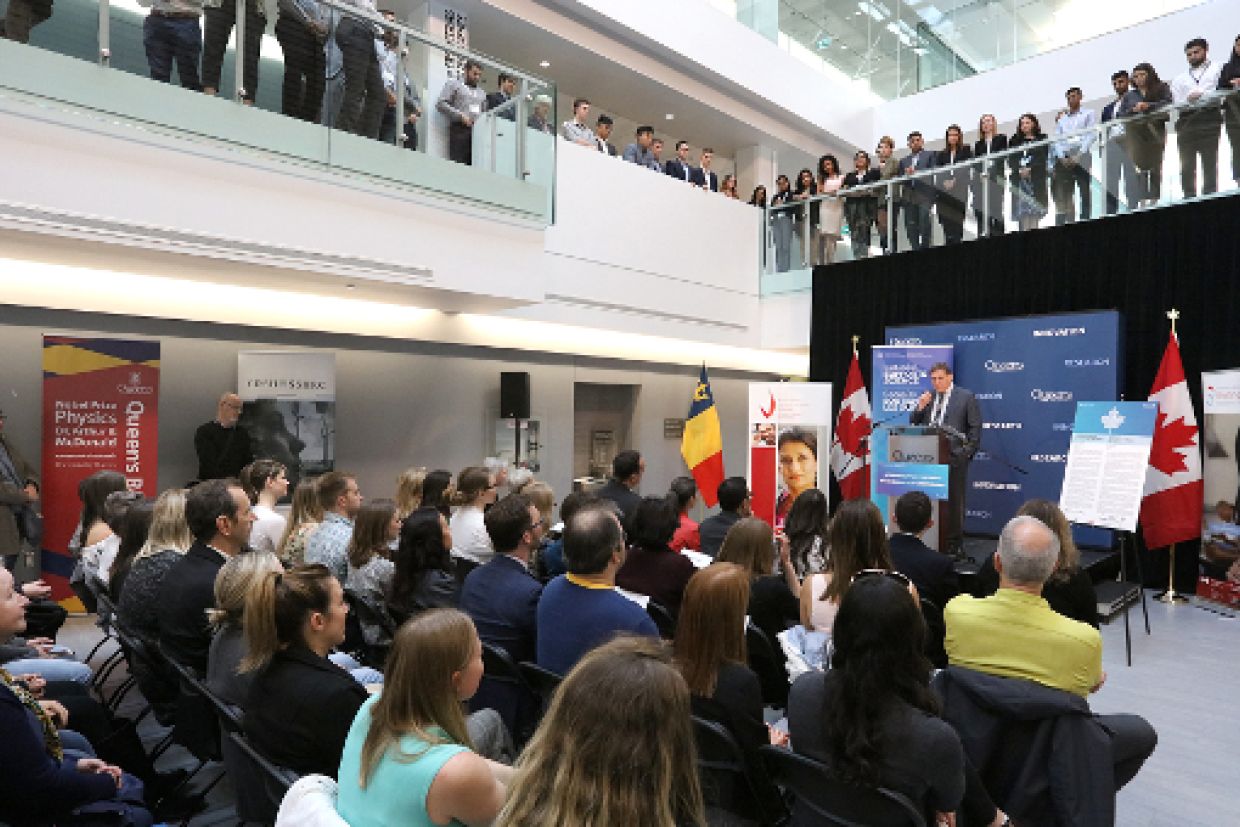 Principal Daniel Woolf speaks to the crowd.