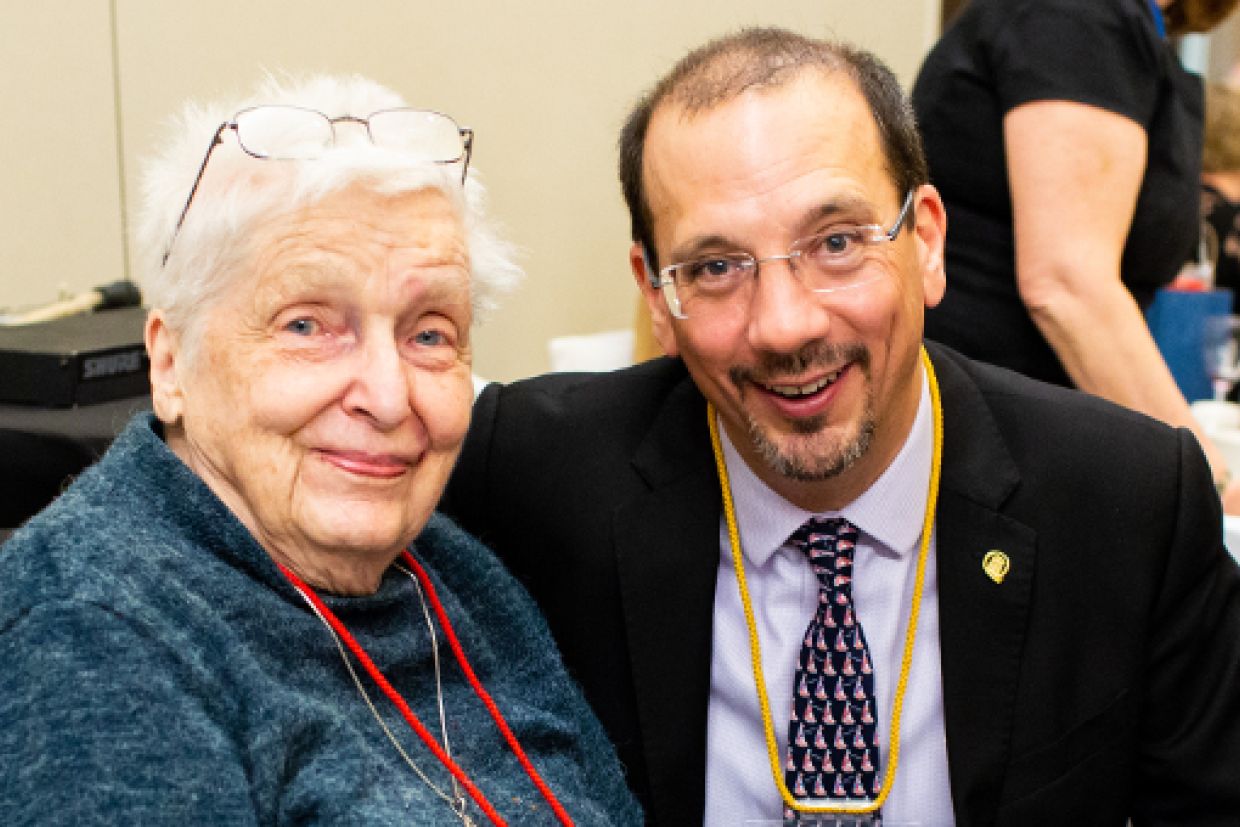 Dean Kevin Deluzio (Sc'88) with alumna Nancy(Moffat) Scarth (BSc'49)
