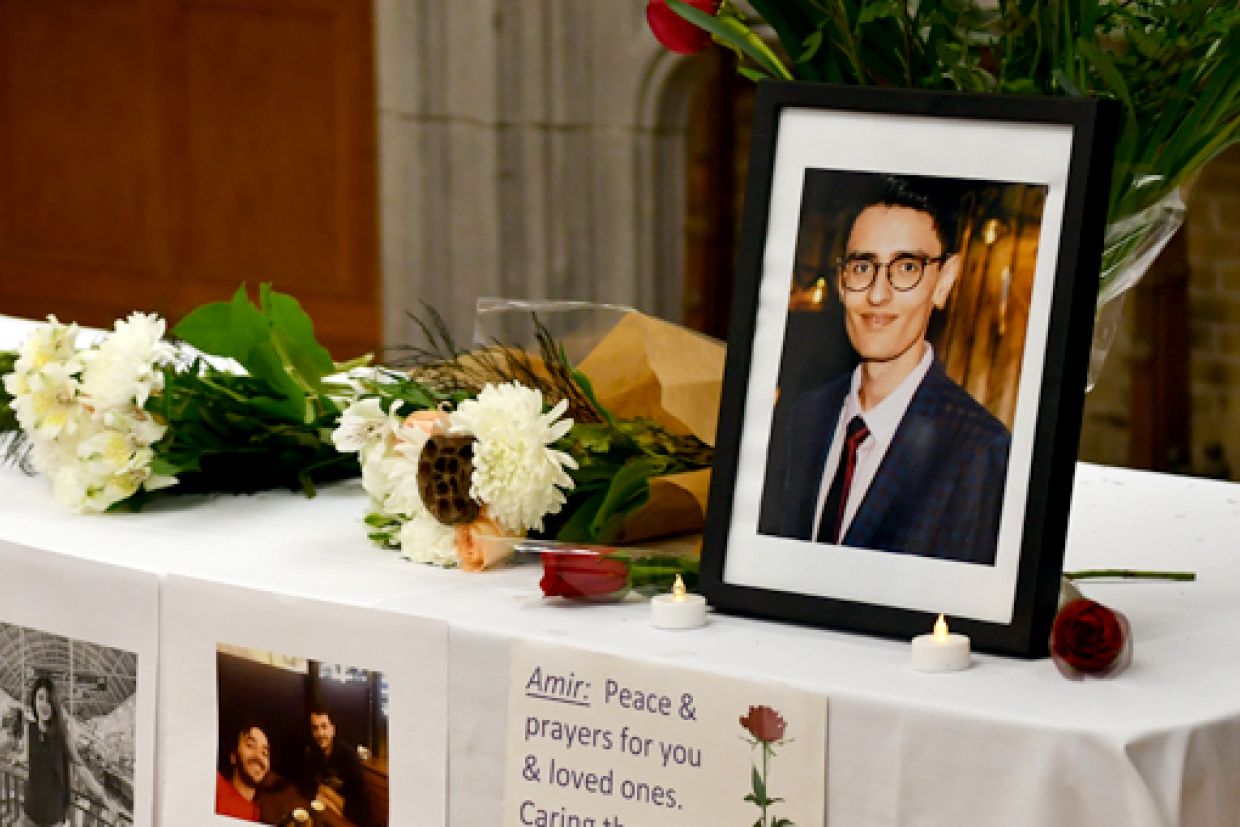 Flowers and photo of Amir Moradi