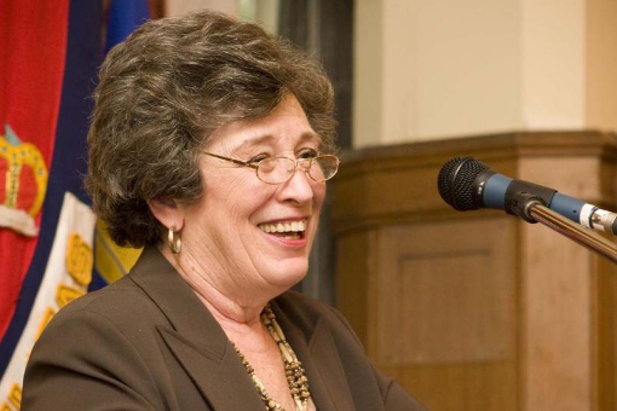  Karen Hitchcock speaks at a reception