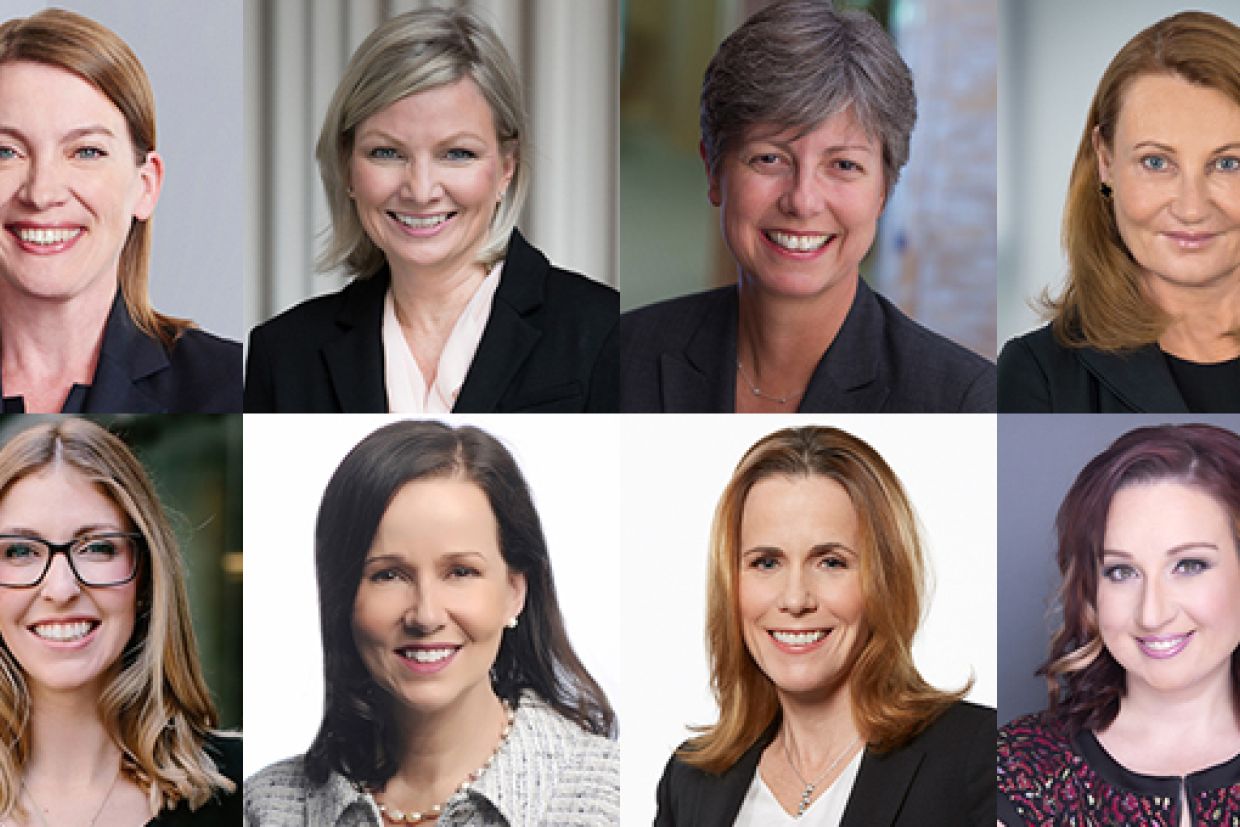 Headshots of 8 alumnae on most powerful list