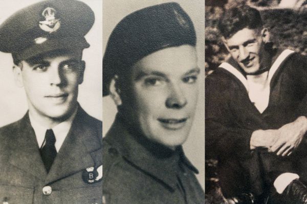 A collage of three black and white images featuring men dressed in military uniforms, each with distinct expressions.
