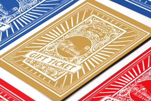 Gold, blue, and red tickets