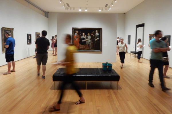 Visitors walk around the Agnes Etherington