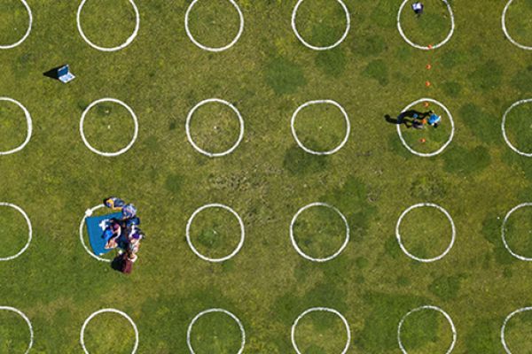 Circles drawn in grass in a city park