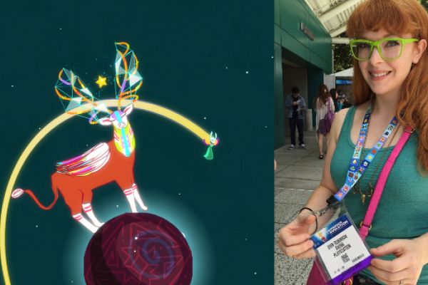 [Photo of Gravity Ghost video game and Erin Robinson Swink]