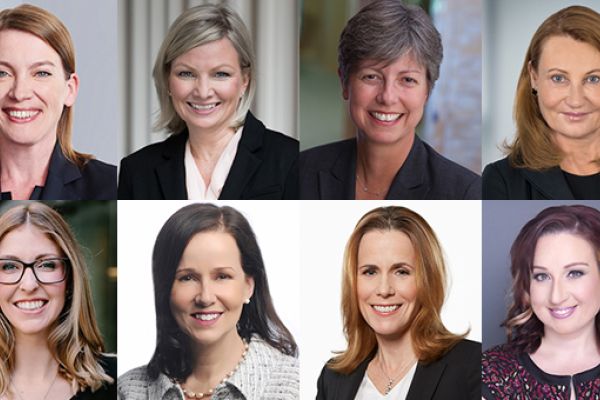 Headshots of 8 alumnae on most powerful list