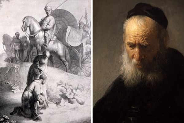 rembrant paintings, baptism of the eunuch and head of an old man in a cap 