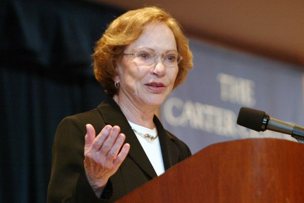 Rosalynn Carter standing at a podium