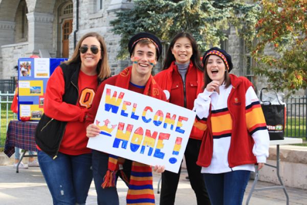 a group of alumni at spirit corner 