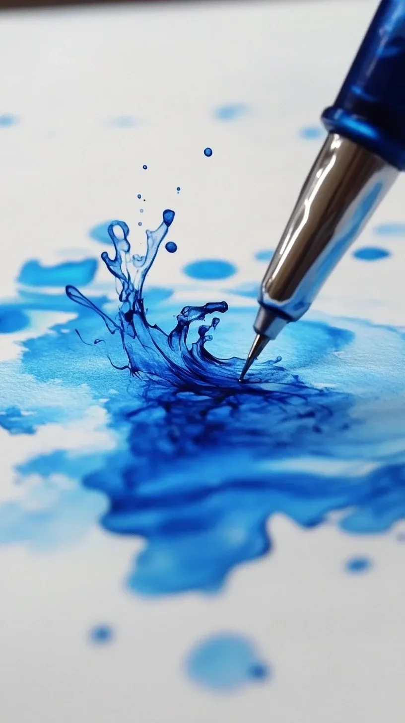 blue pen leaking on paper