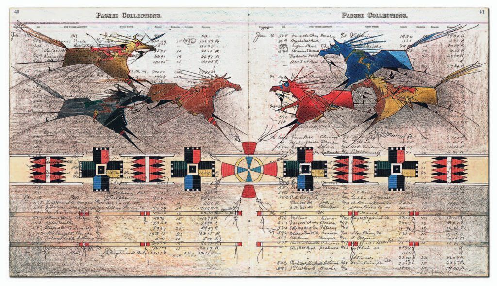 drawings of horses and lists on paper