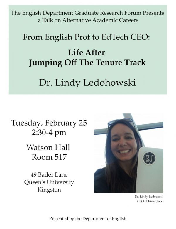 Talk on Alternative Academic Careers: Dr. Lindy Ledohowski