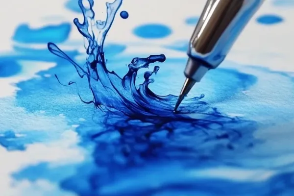 blue pen leaking on paper