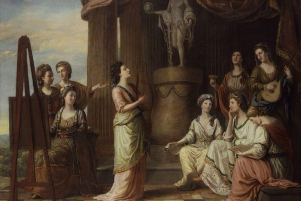 women standing in front of an alter