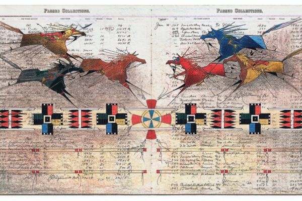 drawings of horses and lists on paper