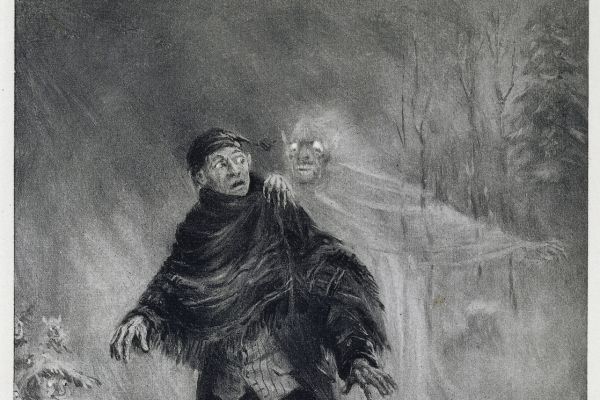  Ichabod Crane imagining a phantom at his shoulder