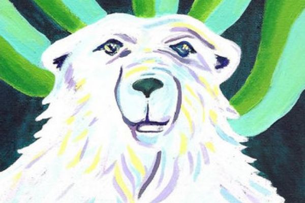 cover of the lamp with a cartoon bear and the northern lights 