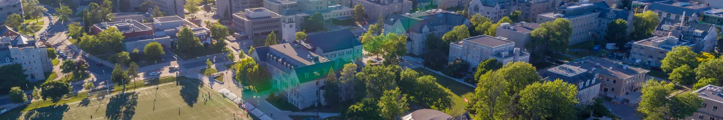 Aerial view of the campus of Queen's University in Ontario, Canada.