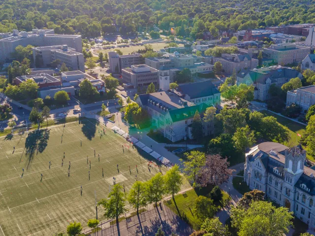Aerial view of the campus of Queen's University in Ontario, Canada.